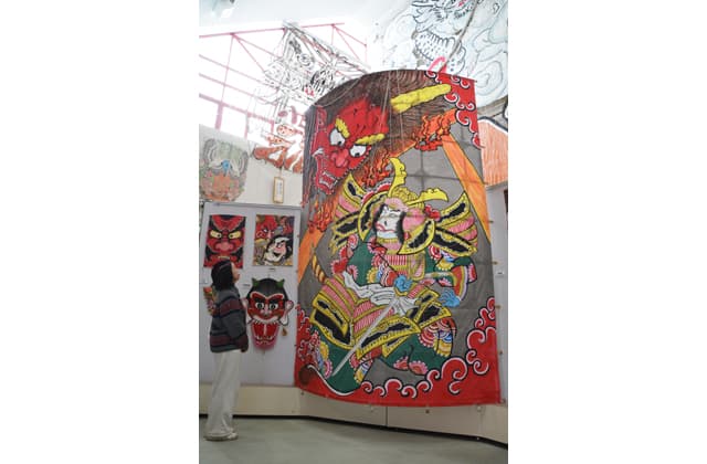 きょうは節分 鬼退治 鬼の凧一堂に