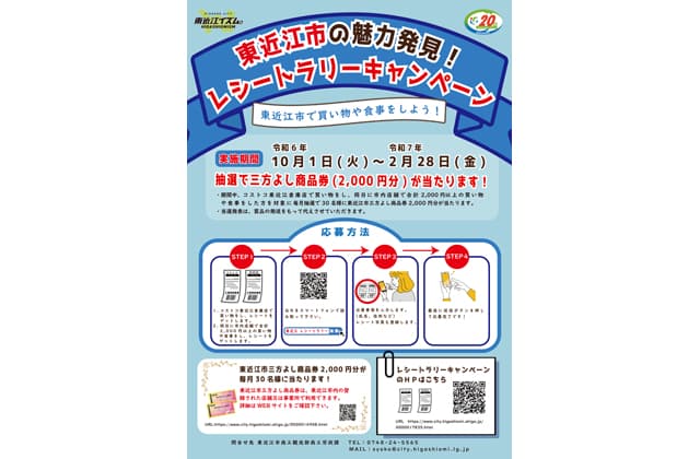 コストコと市内店舗のレシートで2千円分当たる